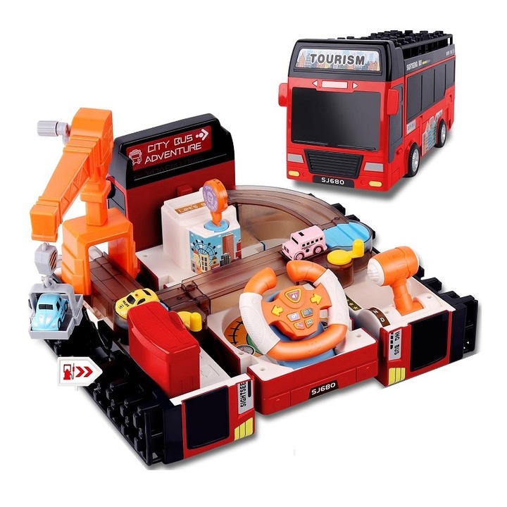 Chigoods multifunkcionális buszos játék gyerekeknek, vezetési szimulátor, piros