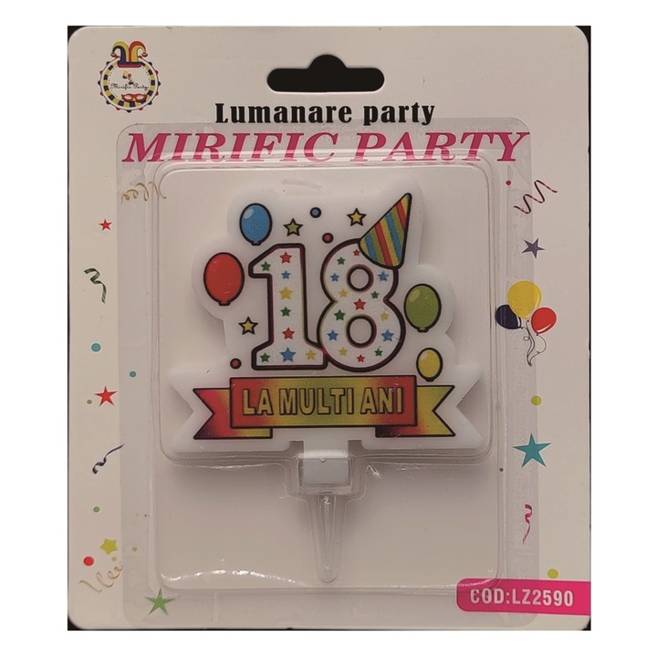 Lumanare tort multicolor, 8 cm, cifra 18, aniversare, la multi ani