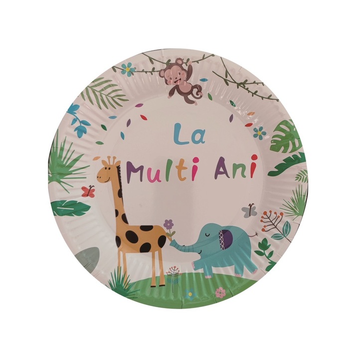 Set 8 buc farfurie tort multicolor, 18 cm, animalute jungla, la multi ani