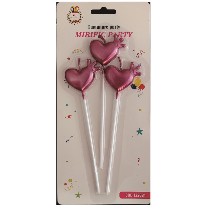 Set 3 lumanari tort violet, 15 cm, inima