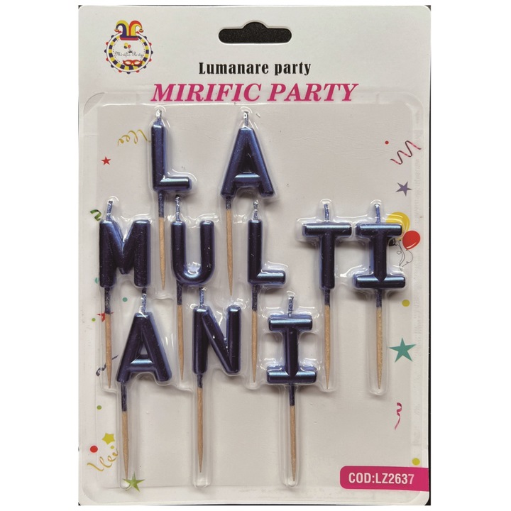 Set 10 lumanari tort albastru, la multi ani