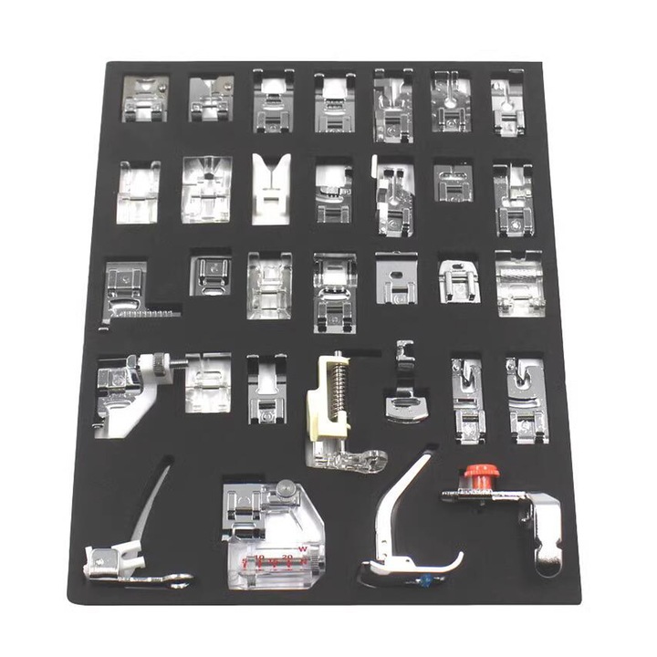 Комплект от 32 крачета за шевни машини, Axroad Mall, Правете подгъви или можете да поправяте копчета, Подравнете идеално шевовете, Функции за бърз ремонт, С кутия за съхранение, Многократна употреба, Метал, Универсален, Сребърен