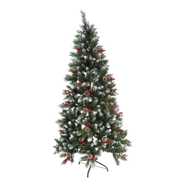 Brad Artificial de Craciun tip molid, 1.80 m inaltime, Verde nins, Decorat