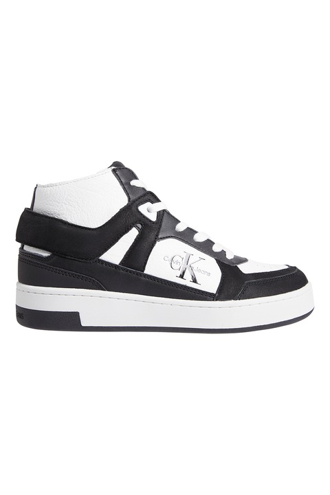 CALVIN KLEIN JEANS, Pantofi sport mid-cut de piele, Alb/Negru