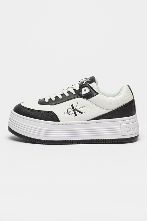 CALVIN KLEIN JEANS, Pantofi sport flatform cu detalii de piele, Alb/Negru