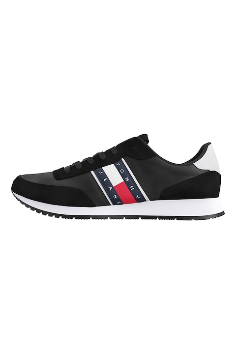 Tommy Hilfiger, Pantofi sport cu model colorblock, Alb/Negru