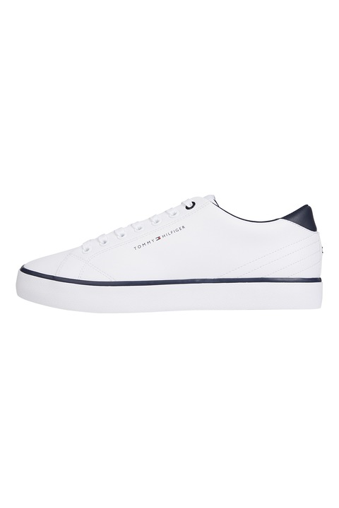 Tommy Hilfiger, Pantofi sport din piele si piele ecologica, Alb
