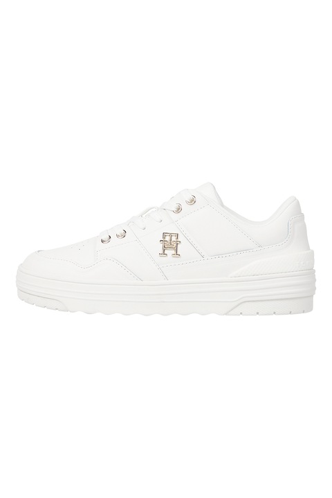 Tommy Hilfiger, Кожени спортни обувки с еко кожа, Мръснобял