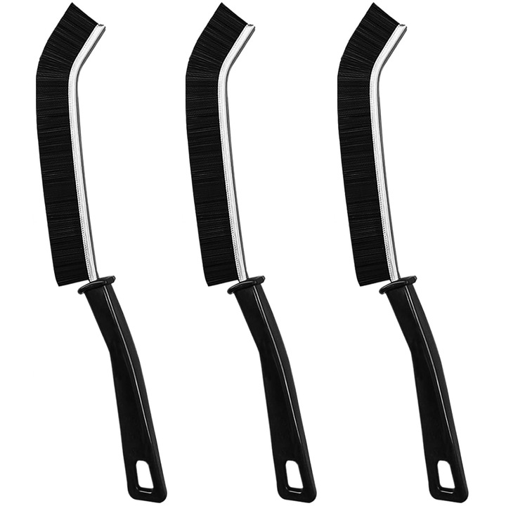 Set 3 perii curatare colturi si margini, NUODWELL, Peri rigidi de 20 mm, maner ergonomic anti-alunecare, cu design cu orificii pentru agatat, usor de curatat si care economiseste forta de munca, negru