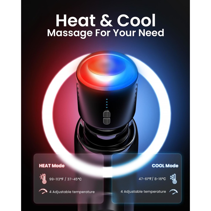 Gun Renpho Thermacool masszírozógép, fűtött fej, 5 fej, 5 sebesség, 3200 ford./perc