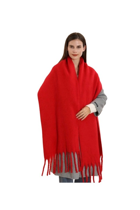 Fular dama, lung, moale, pufos, cu franjuri 230cm / 40 cm rosu