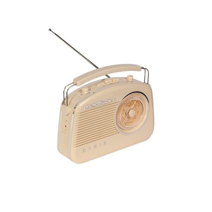 Radio portabil FM, Vintage, USB, AUX, Antena telescopica, 210 x 80 x 160mm