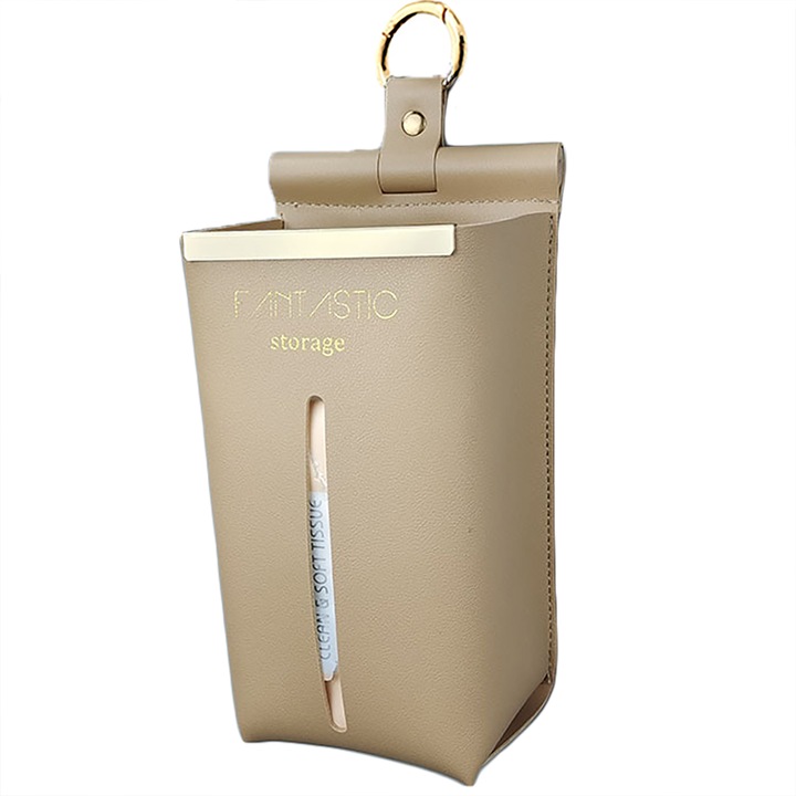 Cutie servetele, POMAMZ, Piele PU, montat pe perete, Potrivit pentru utilizare in sufragerie, dormitor, baie, masina，23*12*8.5cm, kaki