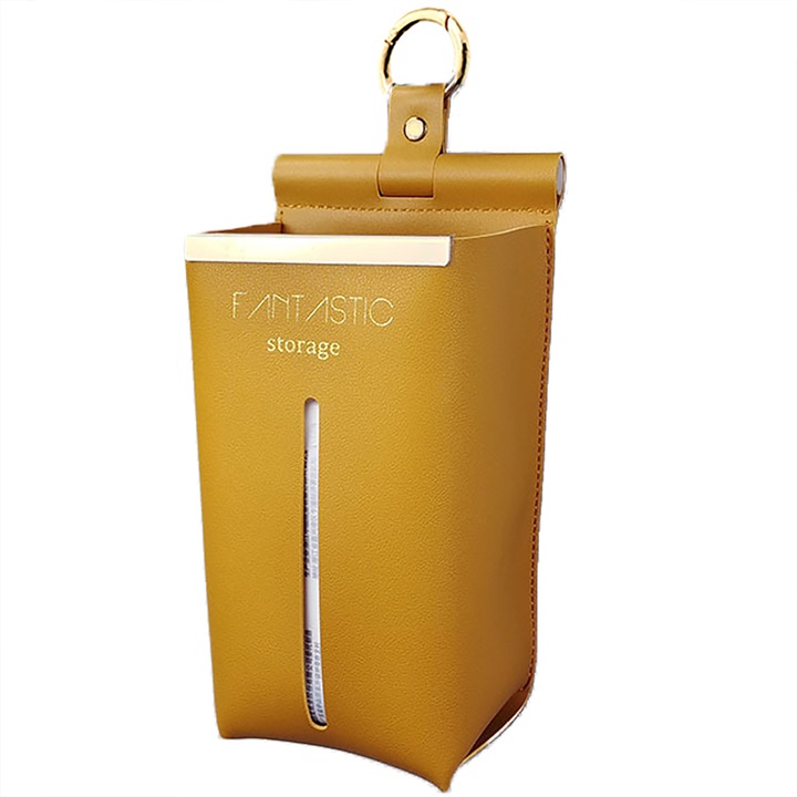 Cutie servetele, POMAMZ, Piele PU, montat pe perete, Potrivit pentru utilizare in sufragerie, dormitor, baie, masina，23*12*8.5cm, Chihlimbar