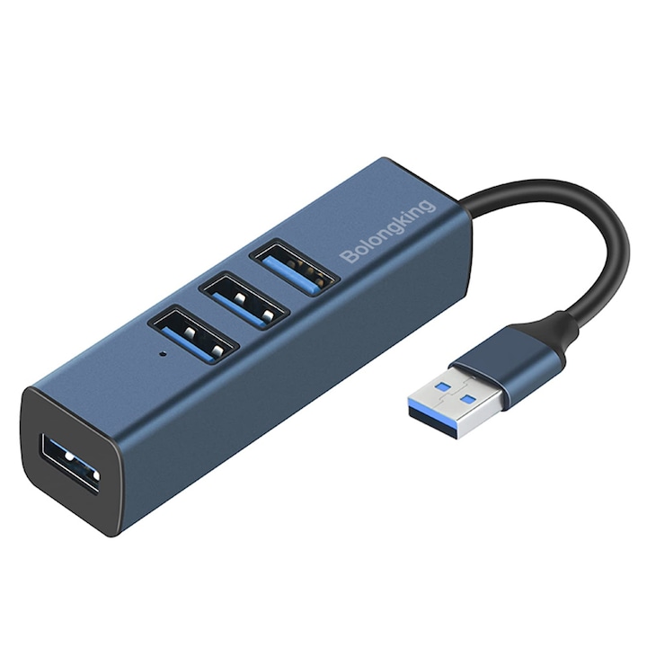 Hub USB 2.0, Bolongking, 4in1, adaptor 480Mbps din aliaj de aluminiu, incarcare micro USB 3.0