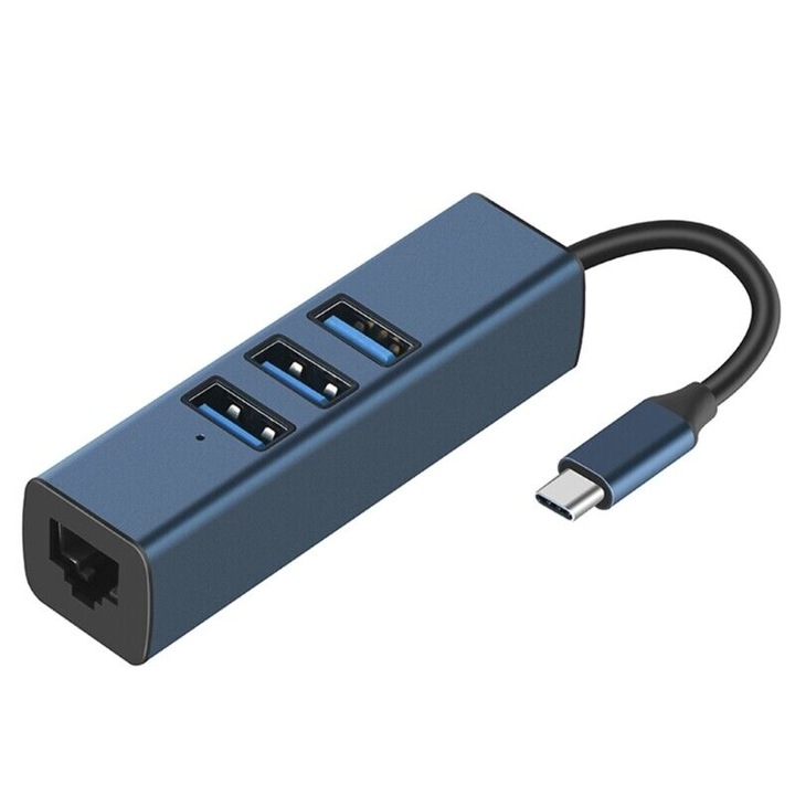 USB хъб, Bolongking, 4в1, USB 3.0 2.0 хъб 100Mbps Тип C към Ethernet Rj45 адаптер