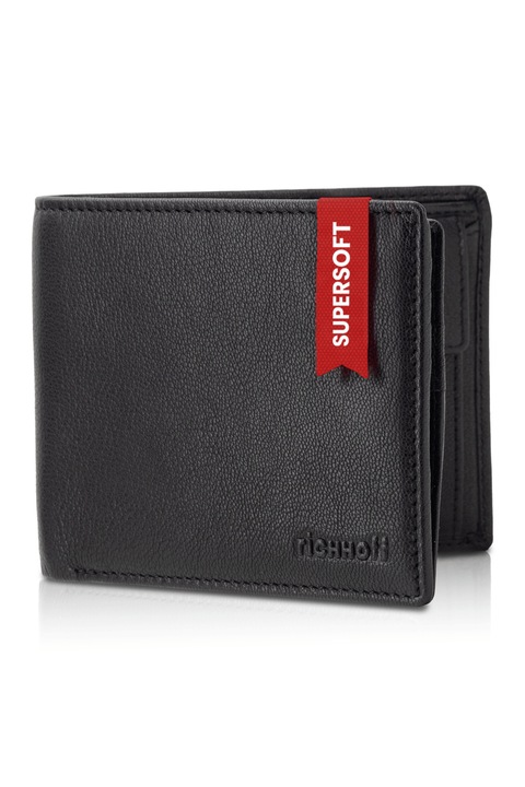 Класически мъжки портфейл, естествена кожа, черен, с RFID защита, Richhoff, SuperSoft, размер M, опакован в премиум подаръчна кутия