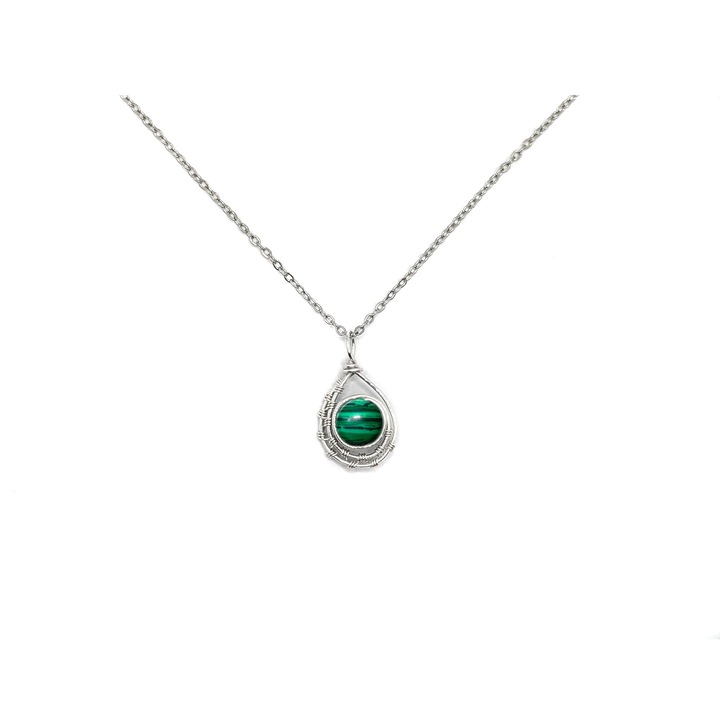 Pandantiv cu Malachit, placat cu argint, realizat manual