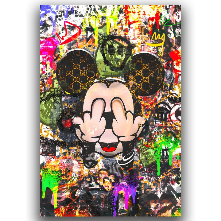 Първокласна картина на платно, LuxCanva® B1065, Палав Мики, 45 X 70 CM, 100% памучно платно 400g/m2, Дървено шаси, Декоративна, Офис, Мики Маус, Палав, Неприличен, Живи цветове