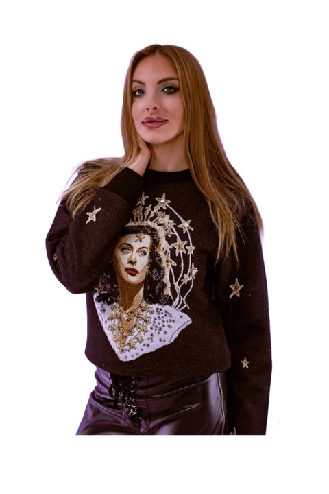 Pulover de dama EKATERINA REIDER, Tesatura Jacquard/Satin, Negru, S