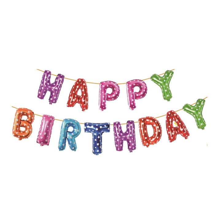 Set ghirlanda decorativa multicolor, cu buline, 40 cm, 6 m, happy birthday