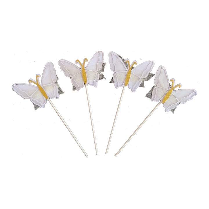 Topper gri, alb, auriu, cu sclipici, fluturi