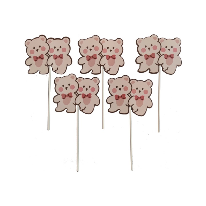 Topper rosu, alb, roz, ursulet