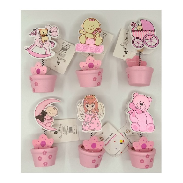 Комплект от 6 розови декорации за маса за кексчета и момиченца
