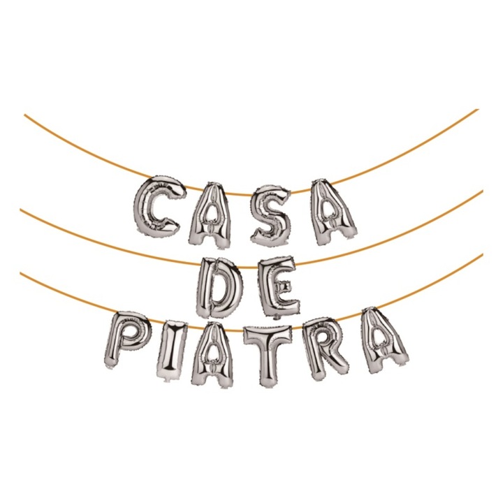 Set ghirlanda decorativa argintiu, 45 cm, 6 m, casa de piatra