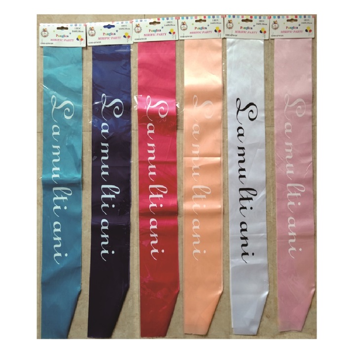 Комплект от 6 бр. панделка, различни цветове, 160×10 см, честит рожден ден