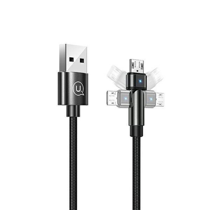 USAMS U60 2A mikroUSB fonott forgatható kábel 1m SJ478USB01 (US-SJ478) fekete