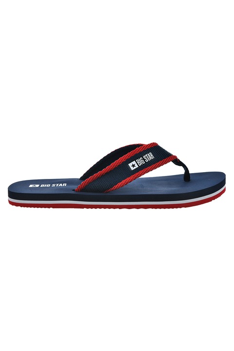 Big Star, Papuci flip-flop din material textil cu detaliu logo, Rosu/Bleumarin