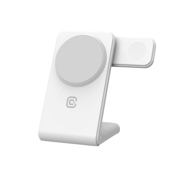 3 az 1-ben vezeték nélküli töltő, Crong, MagSafe kompatibilis, iPhone, Apple Watch, AirPods, fehér