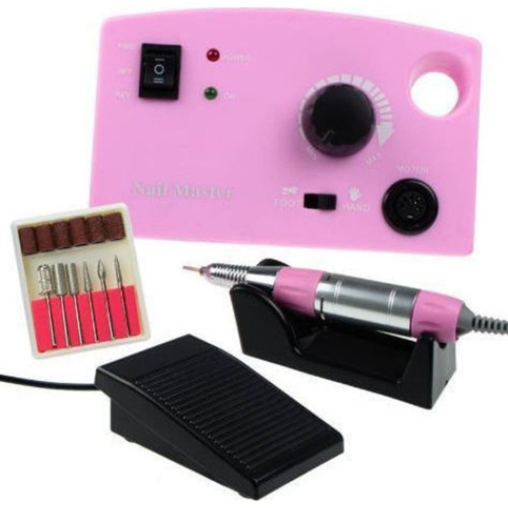 Електрическа пила за маникюр/педикюр, с розов педал, 25000rpm, 65W