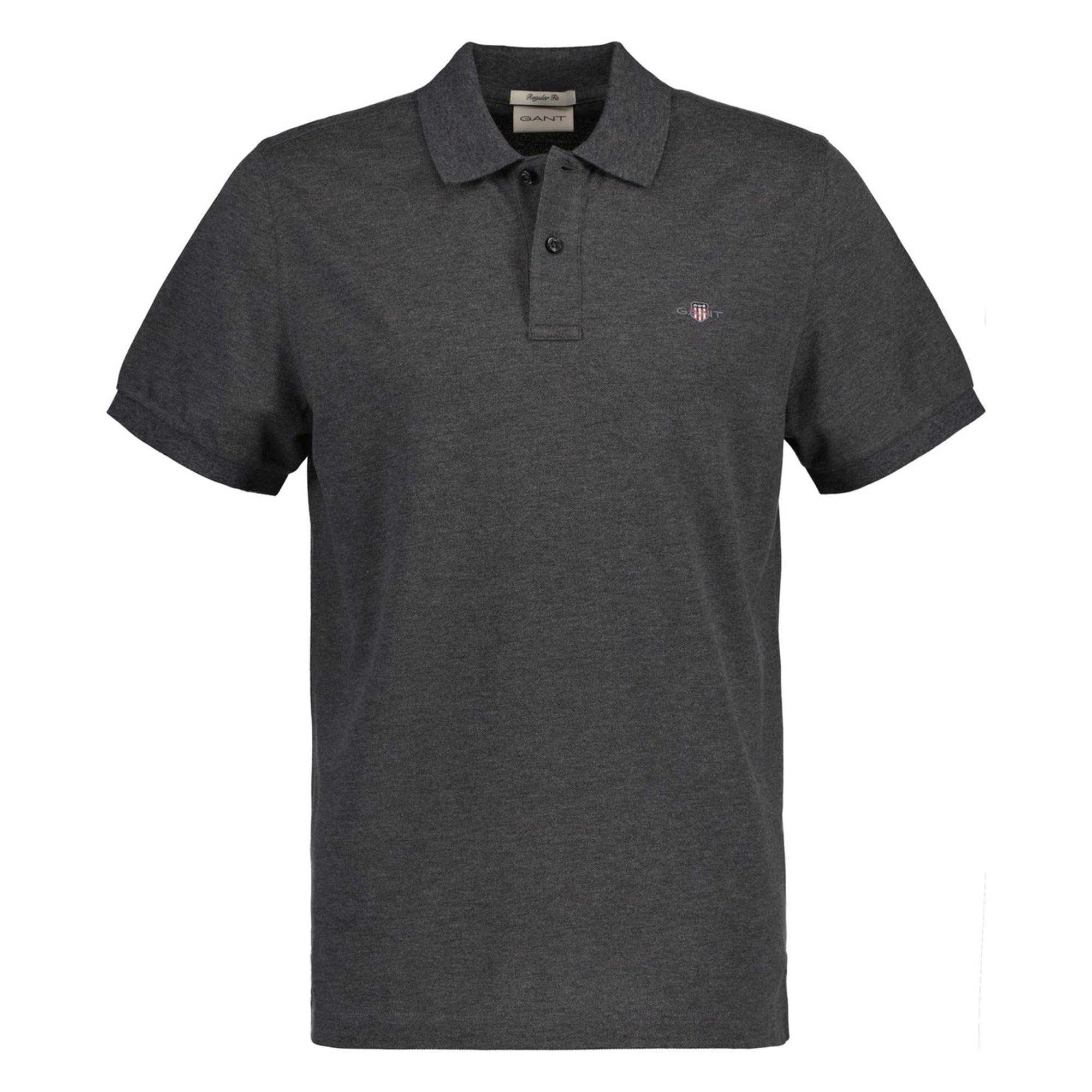 Gant, Tricou polo din bumbac pique Shield, Gri antracit, 3XL
