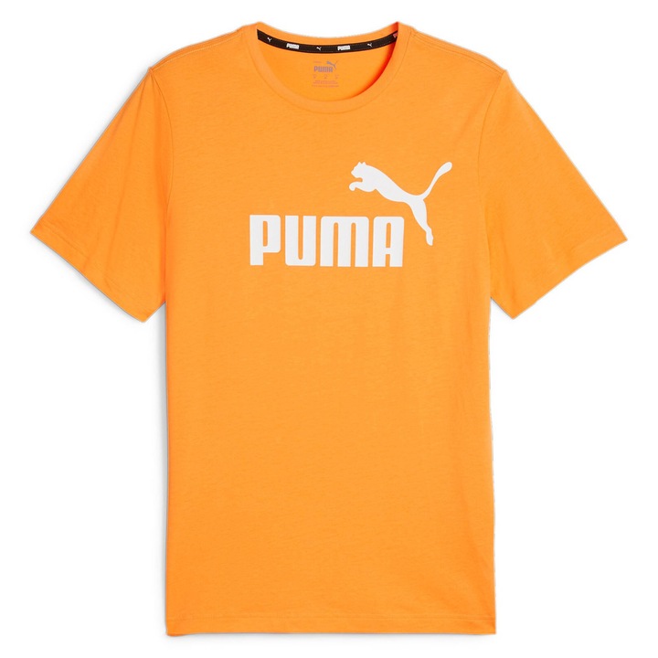 Puma, Tricou cu imprimeu logo ESS, Alb/Portocaliu mandarina