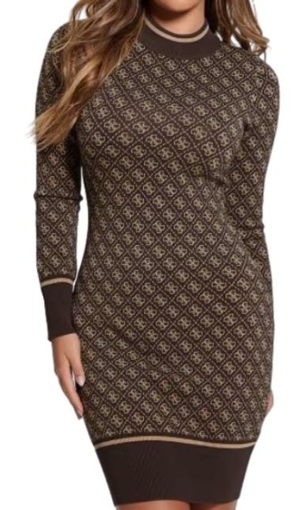 Guess, viszkóz, barna hosszú ujjú ruha, Barna