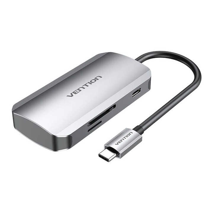Докинг станция, Vention, USB-C, 3xUSB3.0, SD/TF/PD, сив
