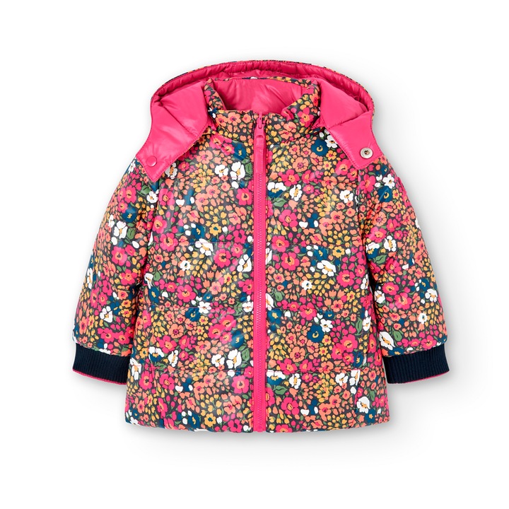 Boboli lány kabát, kifordítható, virágmintás, fukszia, Fukszia
