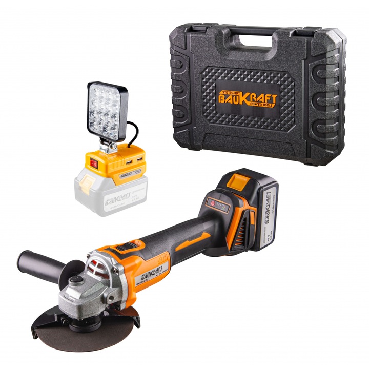 Polizor unghiular fara perii Ø125mm18V 4Ah 16LED 2USB BAUKRAFT BK-BAG72
