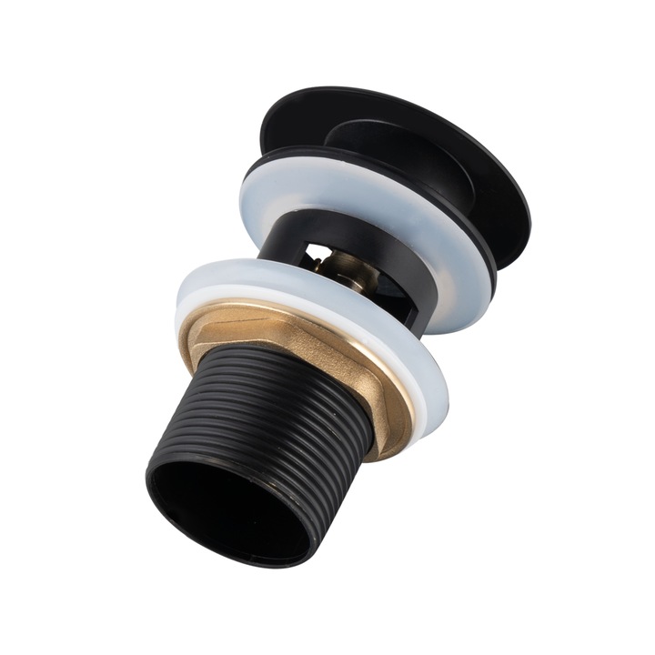 Вентил за мивка, Balneo, Click-Clack A, черен с месингов диаметър на преливника G1 1/4 С направляващо уплътнение, 100% неръждаема стомана, със силиконово уплътнение