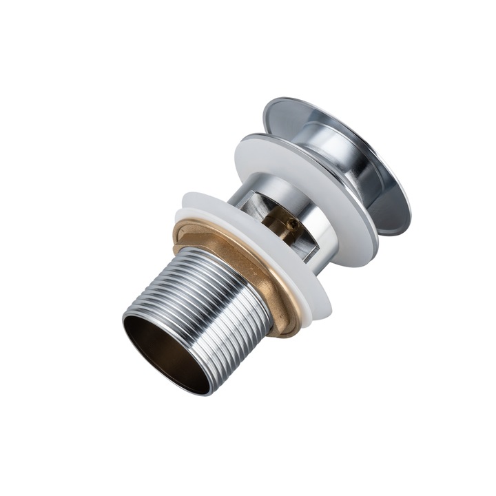 Вентил за мивка, Balneo, Click-Clack A, хром с месингов преливник диаметър G1 1/4 С направляващо уплътнение, 100% неръждаема стомана, със силиконово уплътнение