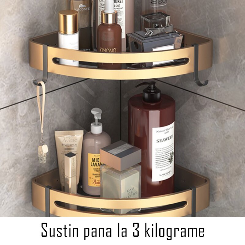 Rafturi tip etajere de colt baie, 2 bucati, fiecare cu 2 agatatori ...