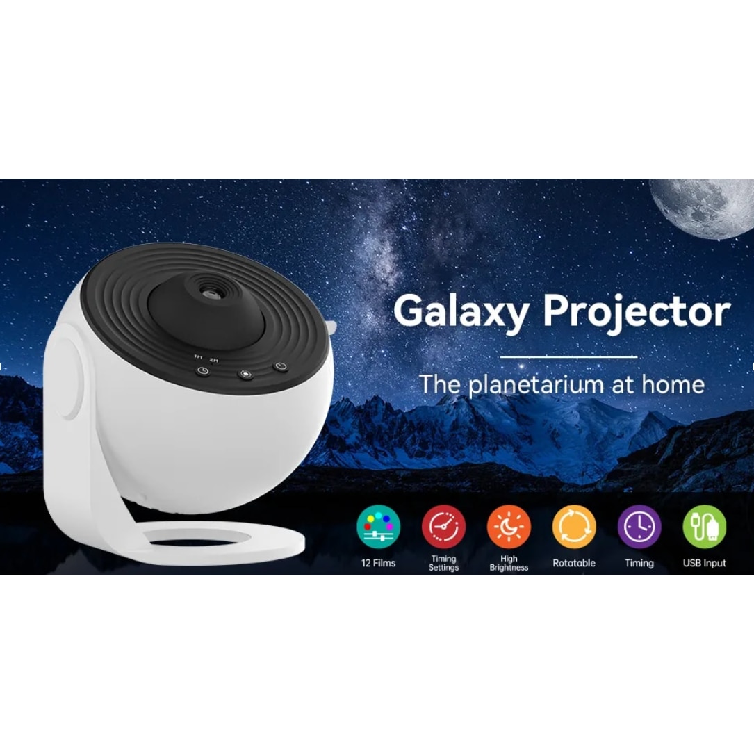 Proiector galaxie, planete si stele, pentru adulti si copii, Lampa de  veghe, Timer pentru a salva bateria, incarcare USB, 12 bucati de film 4K HD  inclus, 5 lentile, 5W, Alb - eMAG.ro