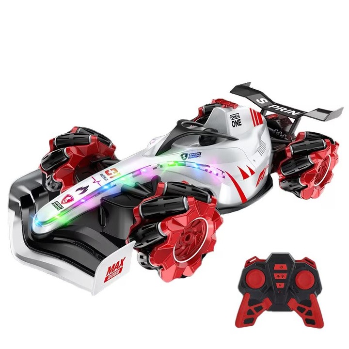 Forma 1-es autó, Power J Gym®, füstfunkció, 360 fokos forgatás, 4 x 4 drift, távirányítóval vezérelhető, 50 m-es sugár, hosszú autonómia, LED világítás, hangok, fehér szín
