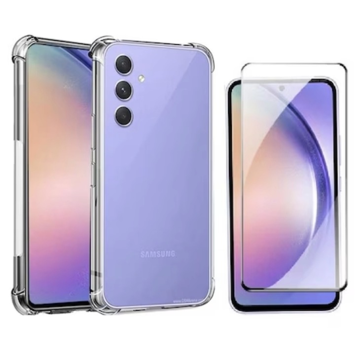 Set Husa cu 2 folii Sticla Premium Protectie pentru Samsung Galaxy S23 5G Transparenta Anti soc cu Protectie Colturi si Camere, Rezistenta La Impact Ultra slim