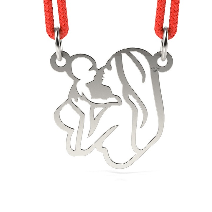 Pandantiv din aur alb cu snur model Mama cu copil