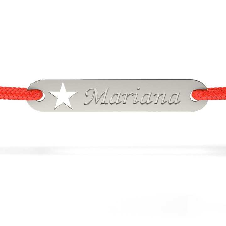 Bratara din aur alb cu snur model Placuta cu stea