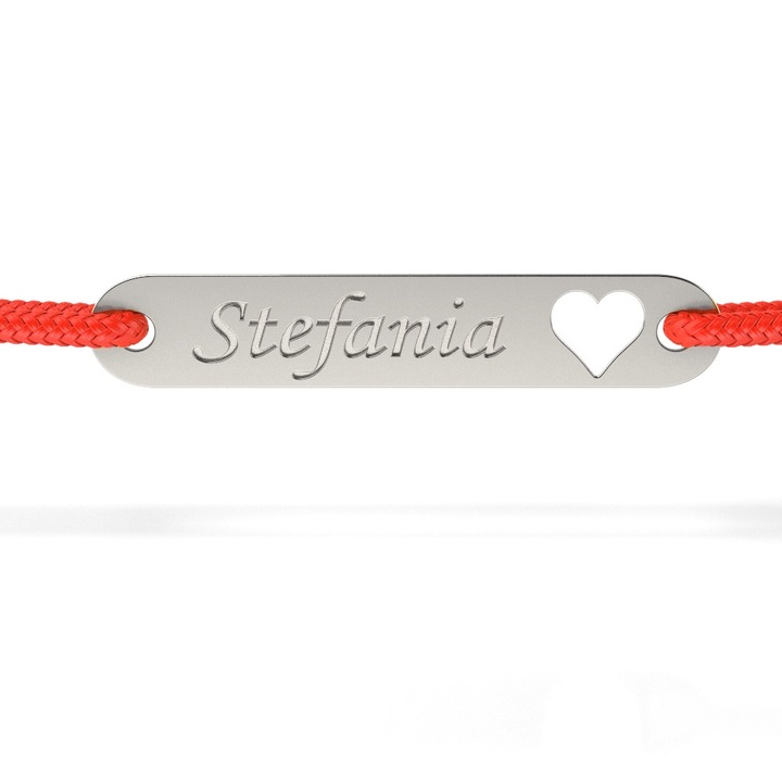 Bratara din aur alb cu snur model Placuta cu inimioara