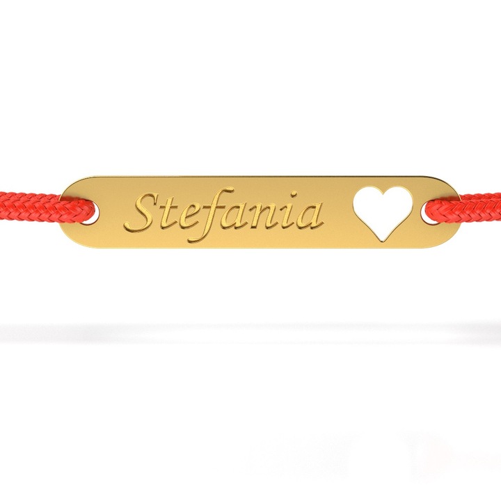 Bratara din aur galben cu snur model Placuta cu inimioara